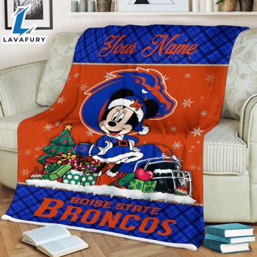 Custom Name NCAA Boise State Broncos Minnie Christmas Fleece Blanket