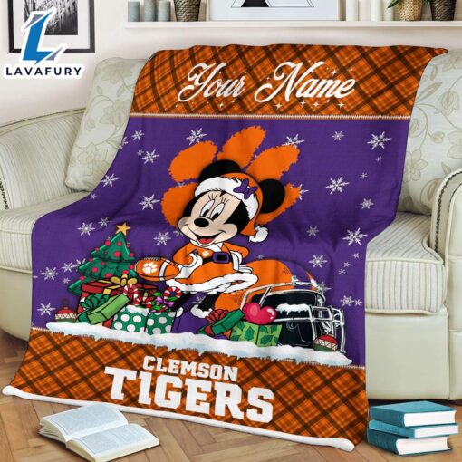 Custom Name NCAA Clemson Tigers Minnie Christmas Fleece Blanket