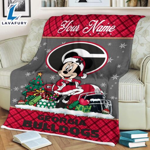 Custom Name NCAA Georgia Bulldogs Minnie Christmas Fleece Blanket