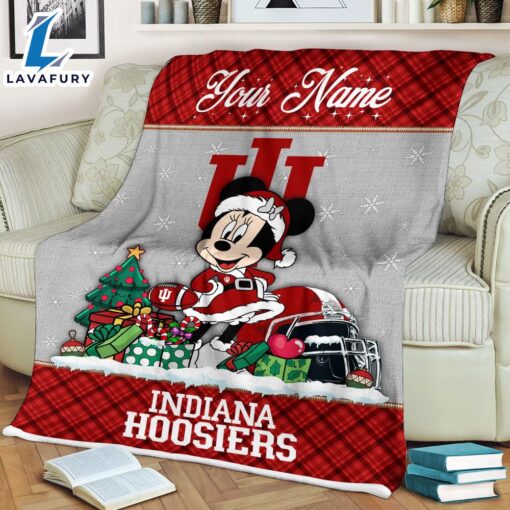 Custom Name NCAA Indiana Hoosiers Minnie Christmas Fleece Blanket