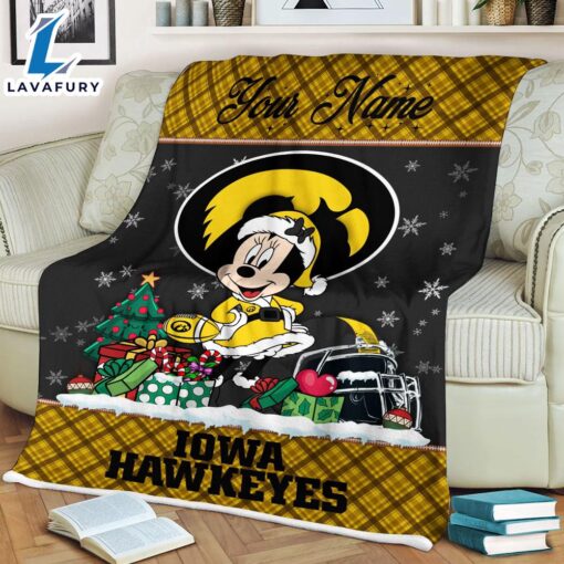 Custom Name NCAA Iowa Hawkeyes Minnie Christmas Fleece Blanket