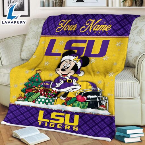 Custom Name NCAA LSU Tigers Minnie Christmas Fleece Blanket