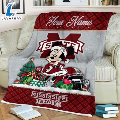 Custom Name NCAA Mississippi State Bulldogs Minnie Christmas Fleece Blanket