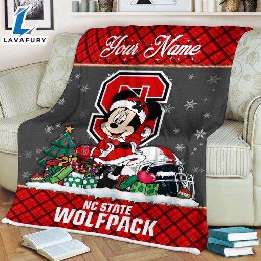 Custom Name NCAA NC State Wolfpack Minnie Christmas Fleece Blanket