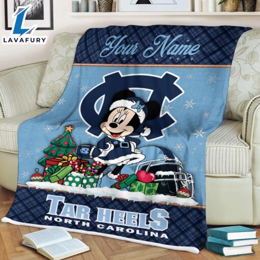 Custom Name NCAA North Carolina Tar Heels Minnie Christmas Fleece Blanket