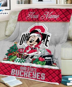 Custom Name NCAA Ohio State Buckeyes Minnie Christmas Fleece Blanket