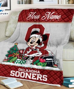 Custom Name NCAA Oklahoma Sooners Minnie Christmas Fleece Blanket