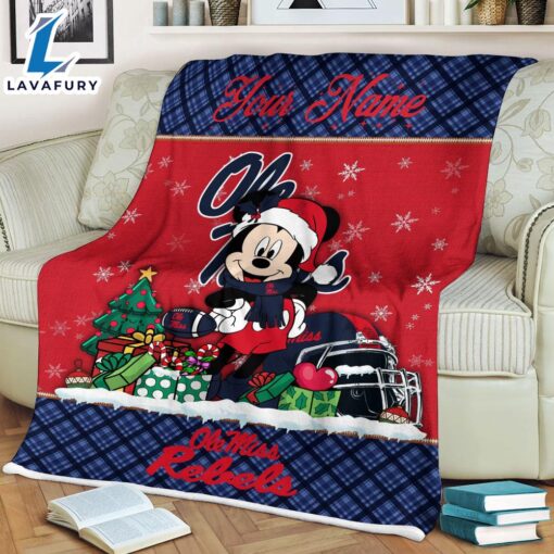 Custom Name NCAA Ole Miss Rebels Mickey Christmas Fleece Blanket