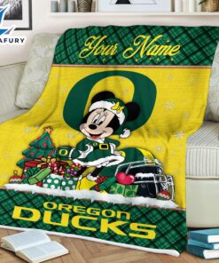 Custom Name NCAA Oregon Ducks Minnie Christmas Fleece Blanket