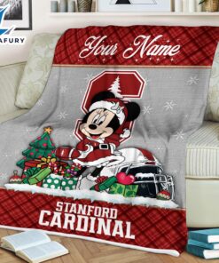 Custom Name NCAA Stanford Cardinal Minnie Christmas Fleece Blanket