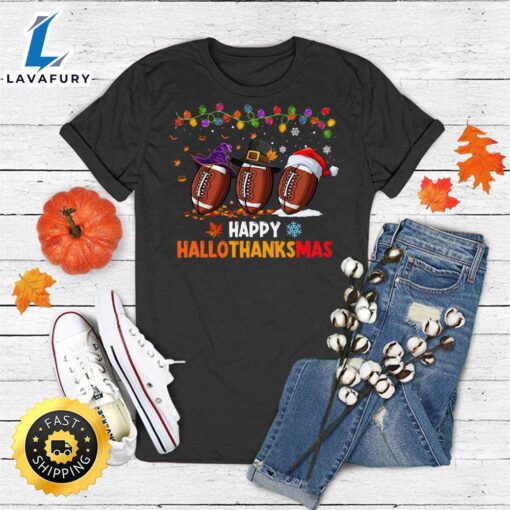 Halloween Thanksgiving Christmas Hallothanksmas Football T-shirt