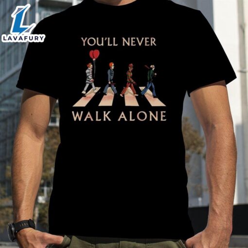 Horror Movies Characters Abbey Road Yous’ll Never Walk Alone Halloween 2024 T-Shirts