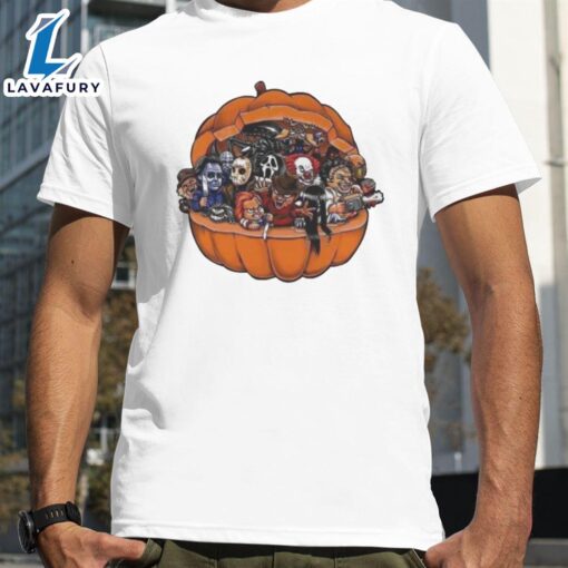 Horror Movies Characters In Pumpkin Halloween 2024 Shirts