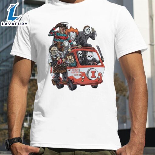 Illinois Fighting Illini Horror Movies Characters Bus Halloween 2024 T-Shirts