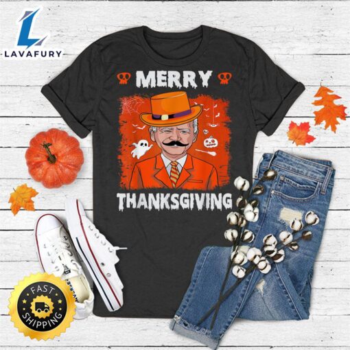 Joe Biden Merry Thanksgiving Ghost Pumpkin Funny Halloween T-Shirt