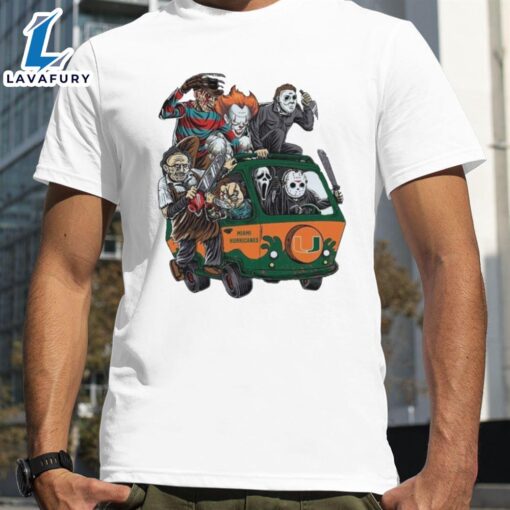 Miami Hurricanes Horror Movies Characters Bus Halloween 2024 T-Shirts