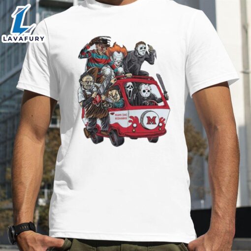 Miami Redhawks Horror Movies Characters Bus Halloween 2024 T-Shirts