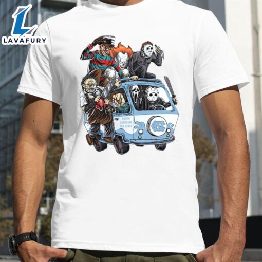 North Carolina Tar Heels Horror Movies Characters Bus Halloween 2024 T-Shirts