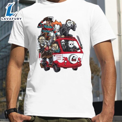 Northern Illinois Huskies Horror Movies Characters Bus Halloween 2024 T-Shirts