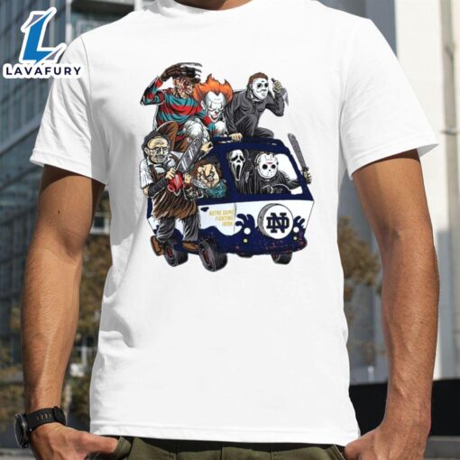 Notre Dame Fighting Irish Horror Movies Characters Bus Halloween 2024 T-Shirts