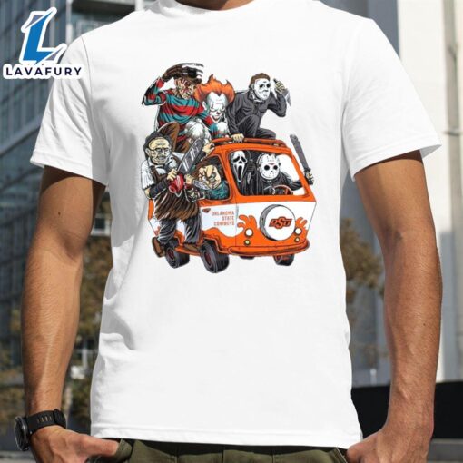 Oklahoma State Cowboys Horror Movies Characters Bus Halloween 2024 T-Shirts