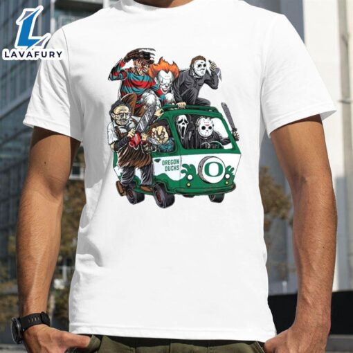 Oregon Ducks Horror Movies Characters Bus Halloween 2024 T-Shirts