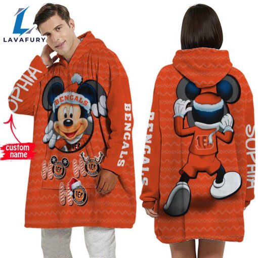 Personalized NFL Cincinnati Bengals Disney Mickey Blanket Hoodie