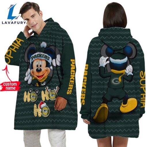 Personalized NFL Green Bay Packers Disney Mickey Blanket Hoodie