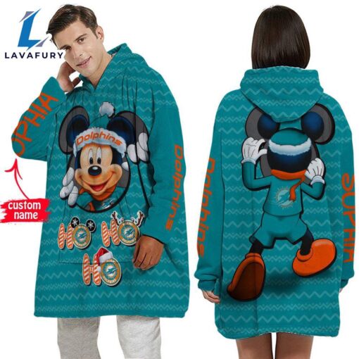 Personalized NFL Miami Dolphins Disney Mickey Blanket Hoodie