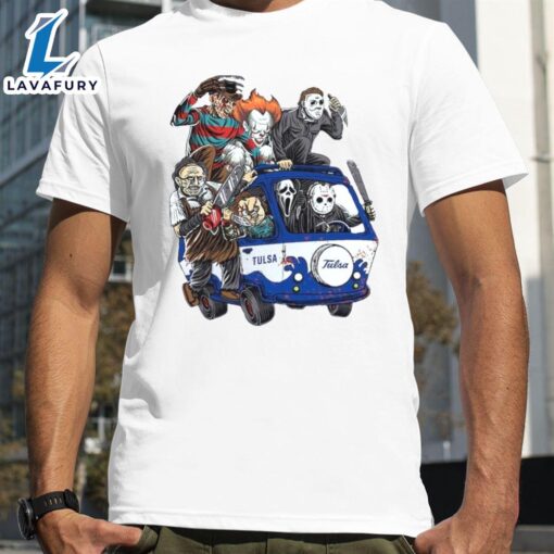 Tulsa Golden Hurricane Horror Movies Characters Bus Halloween 2024 T-Shirts