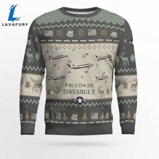 Air Force Ugly Christmas Sweater, Dassault Falcon 20 Aircraft  Ugly Christmas Sweater