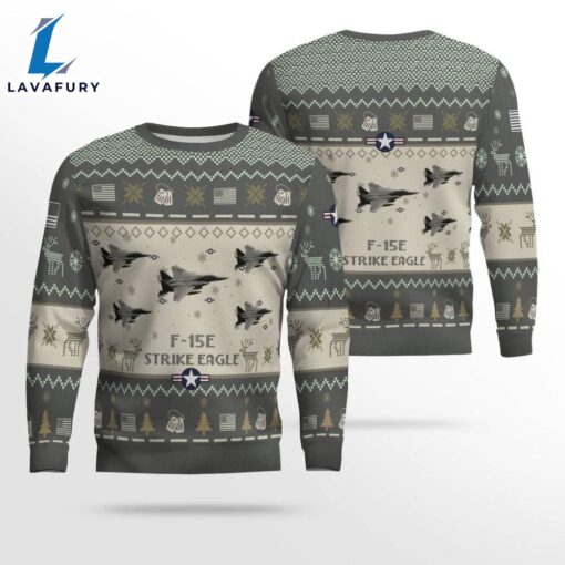 Air Force Ugly Christmas Sweater, F-15E Strike Eagle F15E Aircraft  Ugly Christmas Sweater