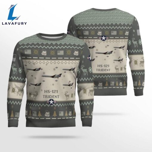 Air Force Ugly Christmas Sweater, HS-121 Trident HS121 Aircraft  Ugly Christmas Sweater