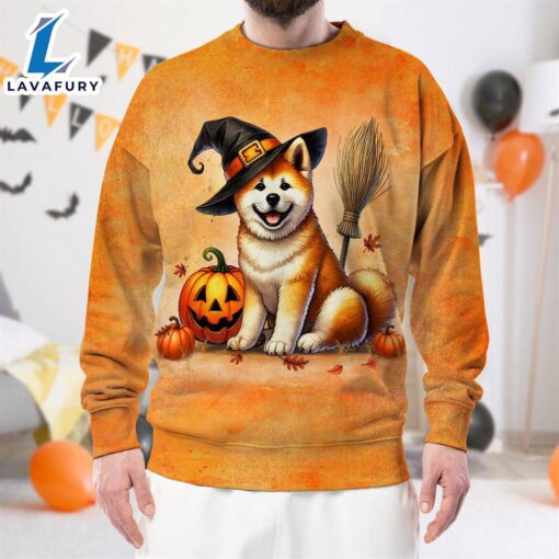 Akita Dog In Spooky Autumn Halloween 3D Shirt