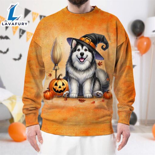 Alaskan Malamute Dog In Spooky Autumn Halloween 3D Shirt