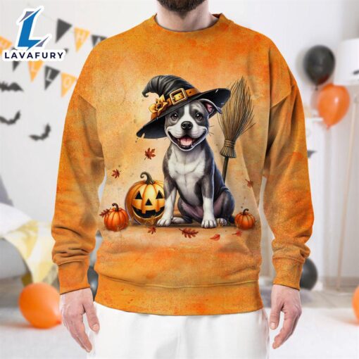 American Staffordshire Terrier Dog In Spooky Autumn Halloween 3D Shirt