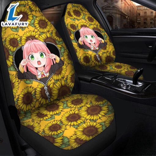 Anya Spy X Family Sunflower Zipper Premium Custom Car Seat Covers Decor Protectors