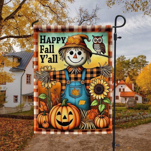 Autumn Scarecrow Happy Fall Y’all Flag, Halloween Garden Flags