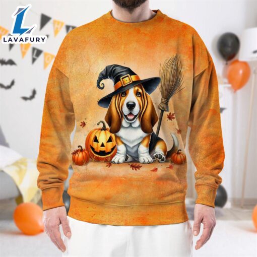 Basset Hound Dog In Spooky Autumn Halloween 3D Shirt