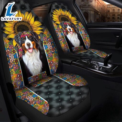 Bernese Mountain Dog Sunflower Hippie Premium Custom Car Seat Covers Decor Protector