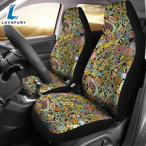 Best Hippie Hand Drawn Doodles Seamless Pattern Premium Custom Car Seat Covers Decor Protector