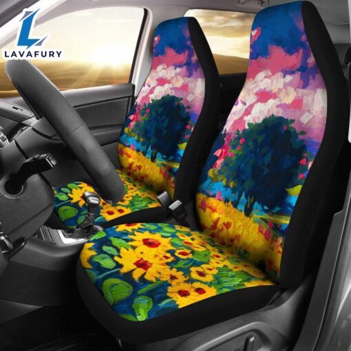 Best Painting Sunflower Art Premium Custom Car Seat Covers Decor Protector