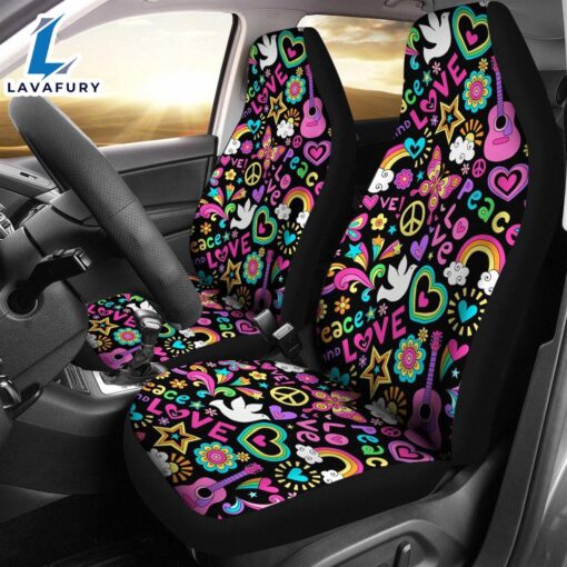 Best Peace, Love And Music Seamless Pattern Premium Custom Car Seat Covers Decor Protector