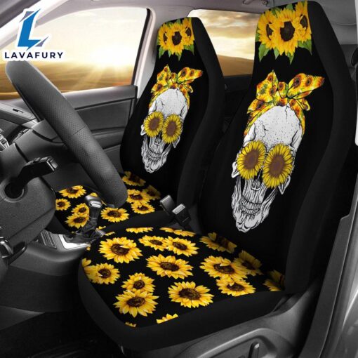 Best Skull Sunflower Floral Flowers Seat Covers Car Decor Car Protector