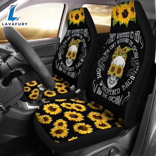 Best Skull Sunflower I Am The Storm Premium Custom Car Seat Covers Decor Protector