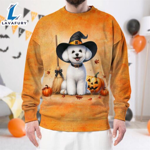 Bichon Frise Dog In Spooky Autumn Halloween 3D Shirt