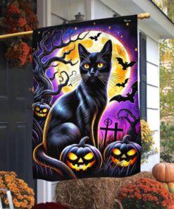 Black Cat Halloween Flag, Halloween…