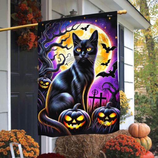 Black Cat Halloween Flag, Halloween Garden Flags