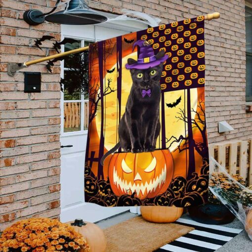 Black Cat Halloween Flags, Halloween Garden Flags