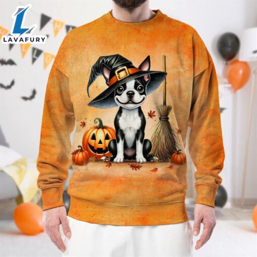 Boston Terrier Dog In Spooky Autumn Halloween 3D Shirt